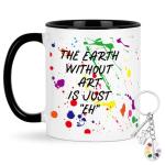 Cabtnca Art Teacher Appreciation Gifts, The Earth Without Art is Just Eh Funny Coffee Mug 11 Oz with Artist Paint Palette Keychain, Christmas Birthday Gift for Artists Teachers, Students