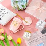 Lallisa 4 Pcs Mother's Day Gifts Box Set for Best Mom Ever Mother in Law Grandmom Coffee Mug Cup with Lid Lavender Scented Candles and Makeup Bags for Birthday Gifts from Daughter Son(Mom)