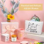 Lallisa 4 Pcs Mother's Day Gifts Box Set for Best Mom Ever Mother in Law Grandmom Coffee Mug Cup with Lid Lavender Scented Candles and Makeup Bags for Birthday Gifts from Daughter Son(Mom)