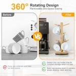 Ciuifoiy 360° Rotated Mug Holder Tree with 6 Hooks, Upgraded Bamboo Mugs Holders for Counter, Non-Slip Cup Stand Organizer for Coffee Bar Accessories