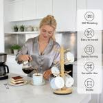 Ciuifoiy 360° Rotated Mug Holder Tree with 6 Hooks, Upgraded Bamboo Mugs Holders for Counter, Non-Slip Cup Stand Organizer for Coffee Bar Accessories