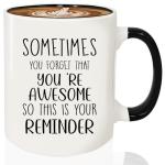 MQPPKJ Sometimes You Forget You're Awesome Mug - Inspirational Coffee Cup - Birthday Christmas for Women, Wife, Mom, Bestie - Ceramic Motivational Gift for Coworkers, Friends (Black&White)