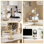 Ciuifoiy 360° Rotated Mug Holder Tree with 6 Hooks, Upgraded Bamboo Mugs Holders for Counter, Non-Slip Cup Stand Organizer for Coffee Bar Accessories