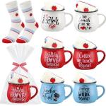 Vesici 6 Set Teacher Appreciation Gifts Coffee Mugs Bulk 12 oz Ceramic Coffee Cups with Opp Bags Matching Socks & Bow Ribbons Teachers' Day Thank You Holiday Employee Appreciation Gifts