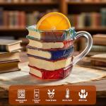 WACOI Chapter Book Mug Glass 3D Book Mugs for Gift, Painted Book Coffee Cup with Stack Design 7oz Artistic Reading Coffee Cup with Handle for Readers, Bookworm, Ideal Gift for Christmas, Birthday