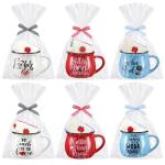 Vesici 6 Set Teacher Appreciation Gifts Coffee Mugs Bulk 12 oz Ceramic Coffee Cups with Opp Bags Matching Socks & Bow Ribbons Teachers' Day Thank You Holiday Employee Appreciation Gifts