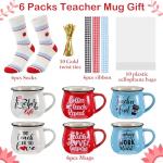 Vesici 6 Set Teacher Appreciation Gifts Coffee Mugs Bulk 12 oz Ceramic Coffee Cups with Opp Bags Matching Socks & Bow Ribbons Teachers' Day Thank You Holiday Employee Appreciation Gifts
