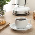 Gibson Home Gracious Dining 7-Ounce Cappuccino Cups Set of 4, Stackable Coffee Cups with 4 Saucers, Metal Stand, Coffee Mugs for Latte, Café, Mocha, Tea