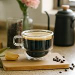 BTaT- Double Walled Stackable Glass Coffee Mugs, 16 oz, Set of 4, Glass Coffee Cups with Handle, Insulated Clear Coffee Mug for Hot and Cold Beverages, Cappuccino, Latte, Tea, Americano