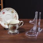 Serlife Acrylic Tea Cup and Saucer Display Stands Coffee Teacups Shelf Display Rack Mobile Phone Holder (Short Legs, 10 Packs)