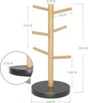 Wisuce Bamboo Mug Holder - Black Coffee Mug Tree Stand for Countertop - Organizer