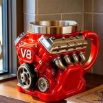 V8 Engine Coffee Mug,Personalized Coffee Mug,Creative Car Engine Coffee Cup for Car Lovers Gifts (V8 Red)
