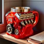 V8 Engine Coffee Mug,Personalized Coffee Mug,Creative Car Engine Coffee Cup for Car Lovers Gifts (V8 Red)
