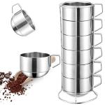 SZCXTOP 6.8 Oz Stainless Steel Coffee Cups Set of 6 Mug,Stackable Double Heat Insulation Metal Coffee Mugs with Stand Rack,Perfect for Cold Drinks or Hot Drink (6)
