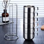 SZCXTOP 6.8 Oz Stainless Steel Coffee Cups Set of 6 Mug,Stackable Double Heat Insulation Metal Coffee Mugs with Stand Rack,Perfect for Cold Drinks or Hot Drink (6)