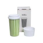 GIROFLIER Ceramic Travel Mug with Lid (12 oz) – Aesthetic Coffee Cup, Minimalist Reusable Coffee Mug for Women & Men, Microwave & Dishwasher Safe, Fits Car Cup Holder (Green)