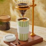 GIROFLIER Ceramic Travel Mug with Lid (12 oz) – Aesthetic Coffee Cup, Minimalist Reusable Coffee Mug for Women & Men, Microwave & Dishwasher Safe, Fits Car Cup Holder (Green)