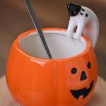 ZaH Halloween Pumpkin Mug Ceramic Cup Halloween Party Smile Pumpkin Ghost Handle Mugs, Orange Fall Mug 10oz (350ml)