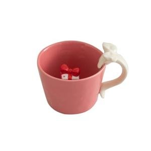 DIHOclub Ceramic Coffee Mug with Gift Box & Bow Handle, Giftable Novelty Tea Cup for Women Men, Christmas Birthday Anniversary Valentine's Day Gift Idea (Red)