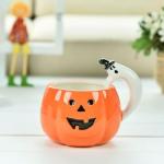 ZaH Halloween Pumpkin Mug Ceramic Cup Halloween Party Smile Pumpkin Ghost Handle Mugs, Orange Fall Mug 10oz (350ml)