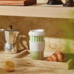 GIROFLIER Ceramic Travel Mug with Lid (12 oz) – Aesthetic Coffee Cup, Minimalist Reusable Coffee Mug for Women & Men, Microwave & Dishwasher Safe, Fits Car Cup Holder (Green)