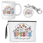 Havawish 3 Pcs Speech Therapist Gift for Women Slp Appreciation Gift Includes Wildflower Cosmetic Bag Makeup Bag Ceramic Coffee Mug and Speech Keychains for Assistant Therapist Pathologist Teacher