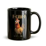 SRANQUILL F-Caw-F Funny Rooster Ceramic Coffee Mug, 11 oz Farmhouse Chicken Novelty Animal Tea Cup with Ergonomic Handle (Black)