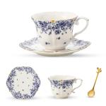 TATSUMI Country Roses Bone China Tea Cup and Saucer Set, 3 Pieces, Vintage Style, For Women and Tea Parties（sky blue，1 set）