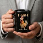 SRANQUILL F-Caw-F Funny Rooster Ceramic Coffee Mug, 11 oz Farmhouse Chicken Novelty Animal Tea Cup with Ergonomic Handle (Black)