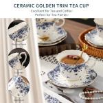 TATSUMI Country Roses Bone China Tea Cup and Saucer Set, 3 Pieces, Vintage Style, For Women and Tea Parties（sky blue，1 set）