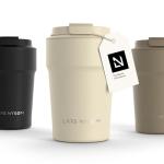 LARS NYSØM Thermo Coffee Mug to go 13oz | Travel Mug 0.38 Liter with Insulation | Leak Proof Stainless Steel Thermal Tumbler for Coffee and Tea on the Go (Almond Beige, 12.9oz)