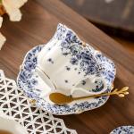 TATSUMI Country Roses Bone China Tea Cup and Saucer Set, 3 Pieces, Vintage Style, For Women and Tea Parties（sky blue，1 set）