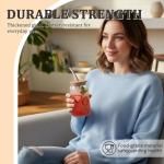 4 Packs Ribbed Glass Tumbler with Lid and Straw 16 oz Cute Ice Coffee Cup Set for Smoothie Juice Matcha Tea Latte Cappuccino Espresso Hot Coffe Water Reusable Clear Travel Boba Aesthetic Drinking Mug