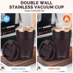 MOMSIV 12oz Travel Mug, Insulated Coffee Cup with Leakproof Lid, Vacuum Stainless Steel Double Walled Reusable Tumbler for Hot and Cold Water Coffee and Tea In Travel and Car (Brown)