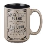Christian Art Gifts Large Ceramic Coffee & Tea Mug for Men, Dads & Pastors: Man's Heart Plans Inspirational Bible Verse Microwave/Dishwasher Safe Drinkware, Lead/Cadmium-free, Café Brown/Black, 14 oz.