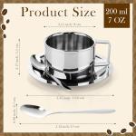 Acellegic 6 Pack Stainless Steel Coffee Cups Set, 7oz Insulated Espresso Cups with Spoon and Saucer, Double Walled Coffee Mugs for Latte, Tea, Milk, Cappuccino