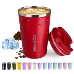 SPLMIFA Travel coffee mugs leak-proof, reusable coffee cup with lid, stainless steel vacuum insulated coffee tumblers, thermal insulation cups for men & women keep drinks hot & cold (2nd-Red, 17OZ)