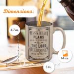 Christian Art Gifts Large Ceramic Coffee & Tea Mug for Men, Dads & Pastors: Man's Heart Plans Inspirational Bible Verse Microwave/Dishwasher Safe Drinkware, Lead/Cadmium-free, Café Brown/Black, 14 oz.
