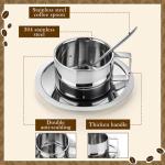 Acellegic 6 Pack Stainless Steel Coffee Cups Set, 7oz Insulated Espresso Cups with Spoon and Saucer, Double Walled Coffee Mugs for Latte, Tea, Milk, Cappuccino