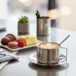 Acellegic 6 Pack Stainless Steel Coffee Cups Set, 7oz Insulated Espresso Cups with Spoon and Saucer, Double Walled Coffee Mugs for Latte, Tea, Milk, Cappuccino