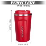 SPLMIFA Travel coffee mugs leak-proof, reusable coffee cup with lid, stainless steel vacuum insulated coffee tumblers, thermal insulation cups for men & women keep drinks hot & cold (2nd-Red, 17OZ)