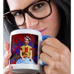 3dRose Frida- Free Artistic Adaptation of the Mexican Paintress 11oz Two-Tone Blue Mug
