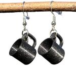3D Print Mug Earrings and accessories for women and girls coffee caffeine lovers enthusiasts quirky modern contemporary artsy adorable mini tiny cute unique from sueno pots (Glitter Black)