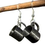 3D Print Mug Earrings and accessories for women and girls coffee caffeine lovers enthusiasts quirky modern contemporary artsy adorable mini tiny cute unique from sueno pots (Glitter Black)