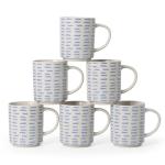 ALOFMO Coffee Mugs Set of 6, 17oz Ceramic Mugs with Handpainted Blue Gray Stripe Pattern, Modern Stackable Coffee Cups, Dishwasher and Microwave Safe Mugs for Home & Office