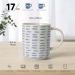 ALOFMO Coffee Mugs Set of 6, 17oz Ceramic Mugs with Handpainted Blue Gray Stripe Pattern, Modern Stackable Coffee Cups, Dishwasher and Microwave Safe Mugs for Home & Office