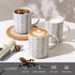 ALOFMO Coffee Mugs Set of 6, 17oz Ceramic Mugs with Handpainted Blue Gray Stripe Pattern, Modern Stackable Coffee Cups, Dishwasher and Microwave Safe Mugs for Home & Office