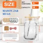 Magicsky Mason Jar Cups with Handles, Vintage 16 oz Glass Iced Coffee Cup with Bamboo Lids and Straws, Pint Drinking Jars Mug for Smoothie, Cold Drinks, Juice, Party Beverages, Set of 4