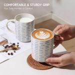 ALOFMO Coffee Mugs Set of 6, 17oz Ceramic Mugs with Handpainted Blue Gray Stripe Pattern, Modern Stackable Coffee Cups, Dishwasher and Microwave Safe Mugs for Home & Office