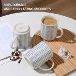 ALOFMO Coffee Mugs Set of 6, 17oz Ceramic Mugs with Handpainted Blue Gray Stripe Pattern, Modern Stackable Coffee Cups, Dishwasher and Microwave Safe Mugs for Home & Office